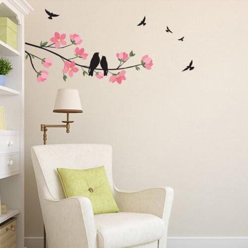 Pink flower Tree Branch Wall Sticker for Kids Room Girl Living Room Wall Decor bird spring decoration wall decal Vinyl Wallpaper