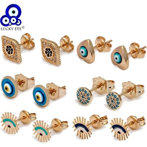 Lucky Eye Heart Blue Turkish Evil Eye Stud Earrings Copper Gold Silver Color Small Earrings for Women Girls Fashion Jewelry BE77