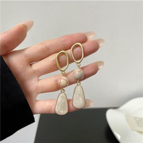 Korean Style Matte Gold Color Retro White Enamel Water Drop Long Earrings Female Trendy Niche Long Dangle Earrings Ear Jewelry