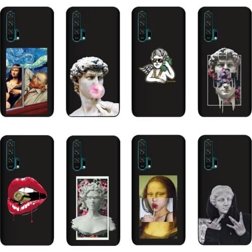 QAQsam Silicone For Huawei Honor 20 Pro Case Cartoon Statue Abstract Art Painted Soft TPU Back Cover Capa Fundas