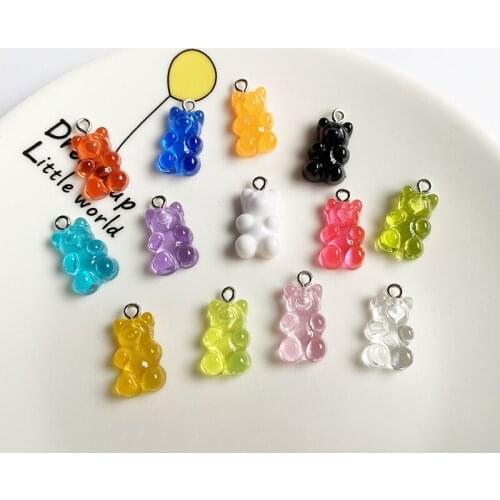 Kawaii Transparent Color Bear Charms For Jewrlry DIY Making Cute Bears Pendant Earrings Keychain Necklace Handmade Accessories
