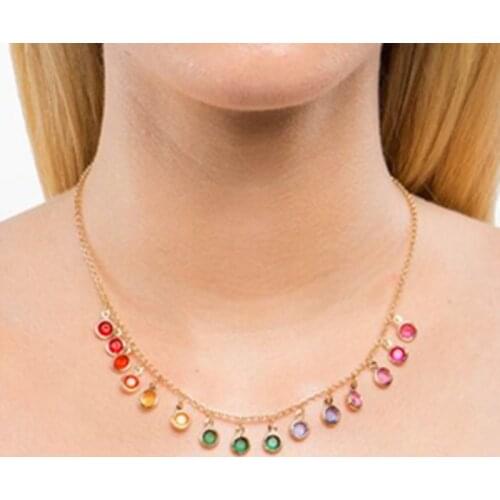 Bohemian Colorful Crystal AAA Zircon Necklace for Elegant Women Gold Plated Metal Charm Women Cocktail Party Jewelry Accessories