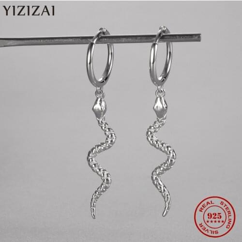YIZIZAI 100% 925 Sterling Silver Gothic Punk Pendant Snake Hoop Earrings For Women Fine Earrings Accessories Unique Gifts