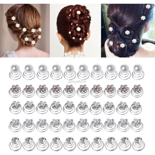 10PCS Bridal Wedding Pearl Flower Hairpins Swirl Spiral Twist Tiara Hair Jewelry