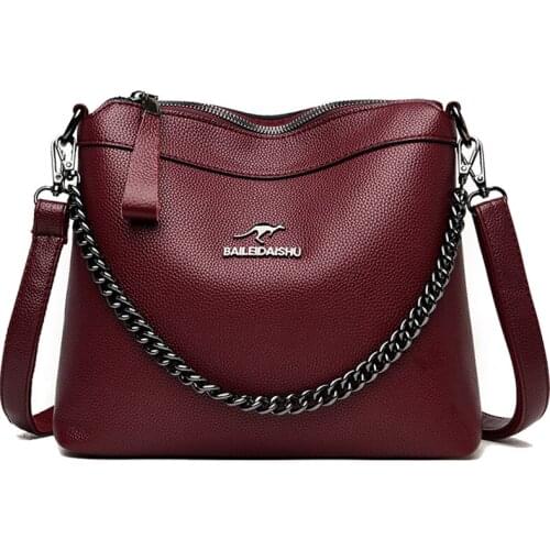 Female Shoulder Crossbody Bags for Women 2021 New Soft High Quality Leather Handbags Luxury Brand Ladies Chain Bucket Bag Tote