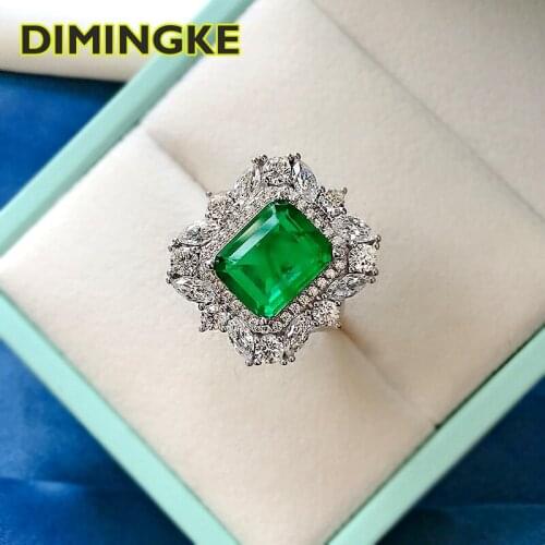 DIMINGKE 9*11 Rectangular Emerald Glittering Ring 100%-S925 Silver Party Noble Woman Jewelry