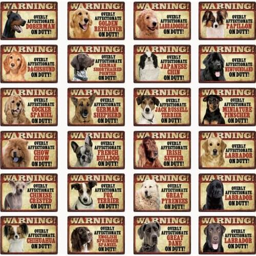 Pets Dog Warning Doberman Golden Labrador Metal Sign Tin Poster Home Decor Bar Wall Art Painting 20*30 CM Size Dy91