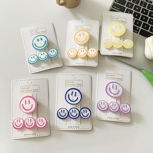 2 PCS New Color Smiley Face Hairpin Acrylic Cute Girl Broken Hairpin Bangs Clip Headdress Hair Accessories