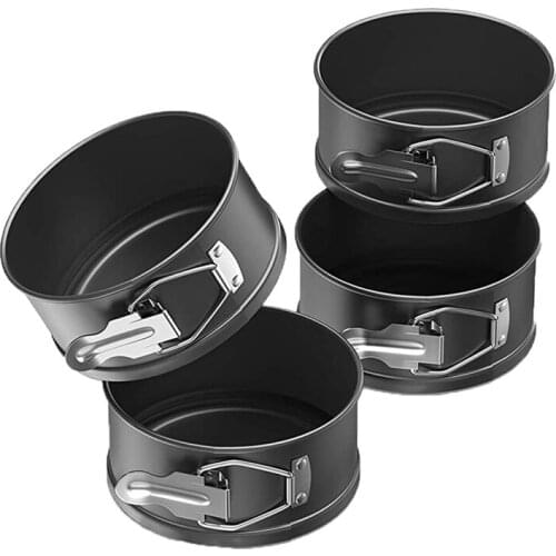 4.8-Inch Springform Cake Pan Set - Pack Of 4 Round Steel Baking Pans, Small Springform Non Stick Tin with Leak Proof