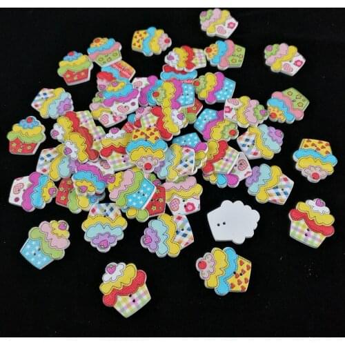 50PCS Kawaii Cup Cake Wooden Buttons for Clothing Scrapbooking Accessories Decorative Button Craft Sewing Supplies
