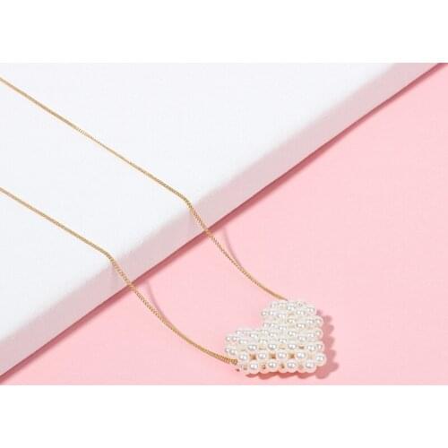 8PCS Korean Style Pearl Heart Choker Cute Girls Gold Color Chain Pendant Necklace Women Female Jewelry Wedding Girlfriend Gift