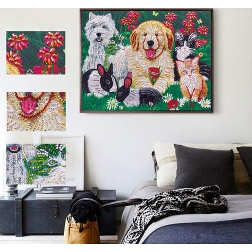 Partial Drill Special Shaped Animal Diamond Painting Diamond Embroidery Cat Rabbit Dog Picture Rhinestone Christmas Home Decor