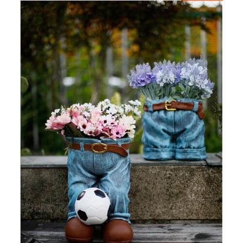 American Village Cement Jeans Flower Pots Ornaments Balcony Courtyard Fleshy Green Plants Furnishing Crafts Outdoor Decoration