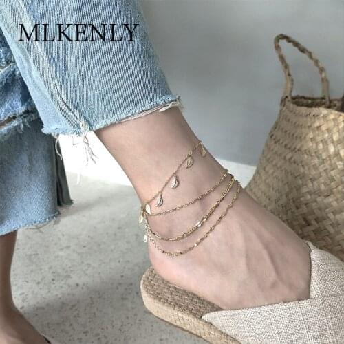 MLKENLY Leaves Female Anklets Crochet Sandals Foot Jewelry Leg New Anklets On Foot Ankle Bracelets For Women Chain
