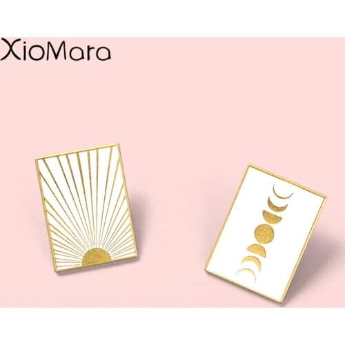 Enamel Pins Simple White Badge Sun Moon Phase Symmetrical Lunar Eclipse Brooches Couple Backpacks Lapel Jewelry Gift For Friends