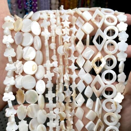 Natural White Shell Beads Mother Of Pearl Loose Flat Oval Teeth Round Star Nugget Freshwater Chip Charms For Jewelry Making