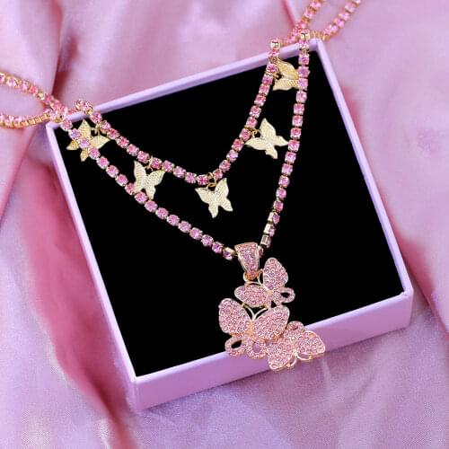 Caraquet Shining Full Crystal Butterfly Pendant Necklace for Women Multilayer Rhinestone Tennis Chain Choker Necklace Jewelry