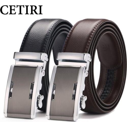 CETIRI durable men fashion metal automatic buckle belts 2018 cow genuine leather click sliding ratchet belts for men luxury