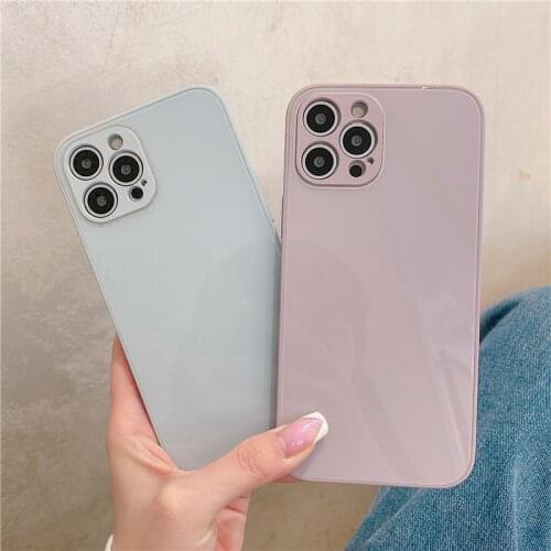 LACK For iPhone 11 Glass Cases Candy Color Couples Back Cover For iPhone 12 Pro Max XR X 7 8Plus Simple Solid Color Phone Cover