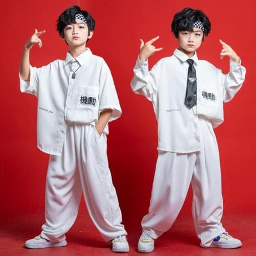 Kids Hip Hop Stage Clothing Oversized Shirt Top Casual Streetwear Pant With Tie for Girl Boy Show Jazz Dance Costume Clothes Set
