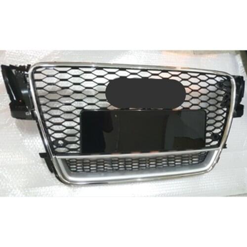 For RS5 Style Front Sport Hex Mesh Honeycomb Hood Grill Chrome Gloss Black for Audi A5/S5 B8 2008-2011 For Quattro Style
