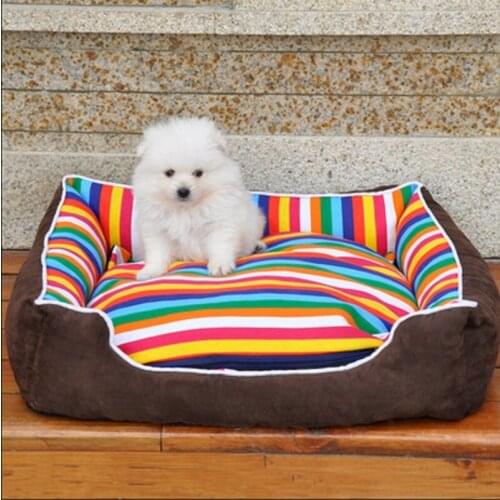 Rainbow Stripe Dog Kennel House Warm Small Medium Dogs Bed Mat Soft Sofa Pet Cat Bed Labrador Husky Satsuma Teddy Nest