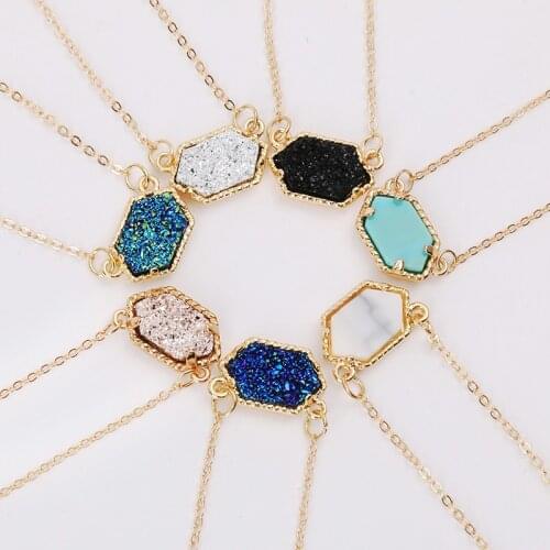 Druzy Drusy Necklace Fashion Oval Resin Faux Stone Necklace Gold Plated Brand Jewelry For Women Girls