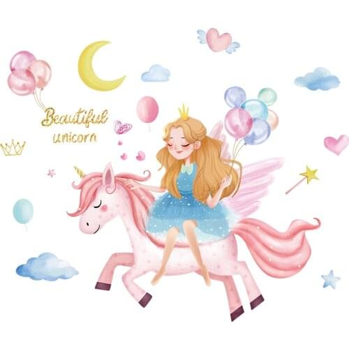 Princess Wall Sticker on Pink Unicorn for Girls Room Bedside Background Wall for Christmas Presents