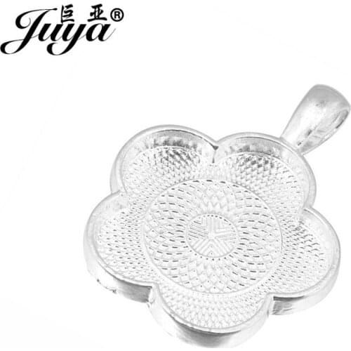 JUYA 4pcs/lot Zinc Alloy Flower Shape Cabochon Base Setting Fit 25mm Flower Glass For Pendant Necklace Jewelry Making Findings