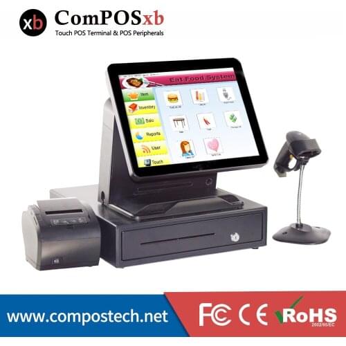 Wholeset pos terminal computer pos systems cash register with 80 mm pos printer cash drawer for retail