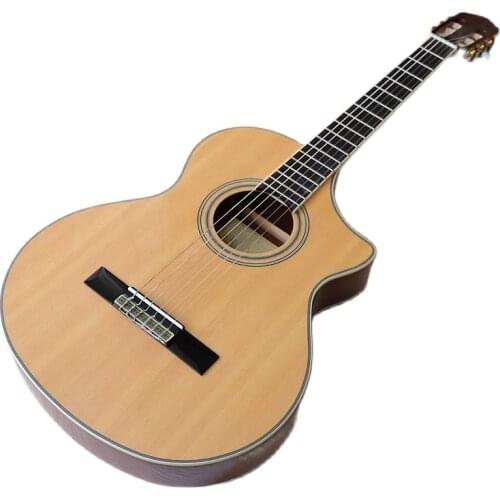 Thin Body 39 Inch Classic Guitar 6 Strings Guitar Wood Guitar High Gloss Natural Color Solid Spruce Wood Top For Beginner Player