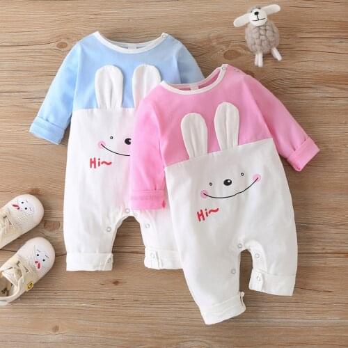 3-24M Newborn Infant Baby Boys Girls Clothes Romper Cartoon Bunny Ears Print Long Sleeve Jumpsuit Outfits Set детская одежда L