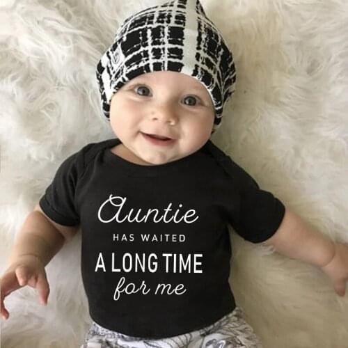 Newborn Baby Bodysuits Auntie Has Waited A Long Time For Me Print Body Baby Rompers Cotton Boys Girls Onesie Body Baby Clothes