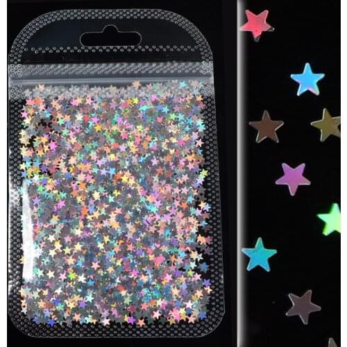 1 Bag Laser Sequins For Nails Gold Silver Glitter Star Shapes Holographic Flakes Paillette 3D Nail Art Decorations DIY Manicure