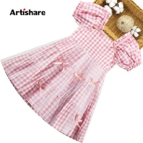 Girl Summer Dresses Plaid Pattern Girls Party Dress Bow Children Dresses Teen Girls Clothing 6 8 10 12 14