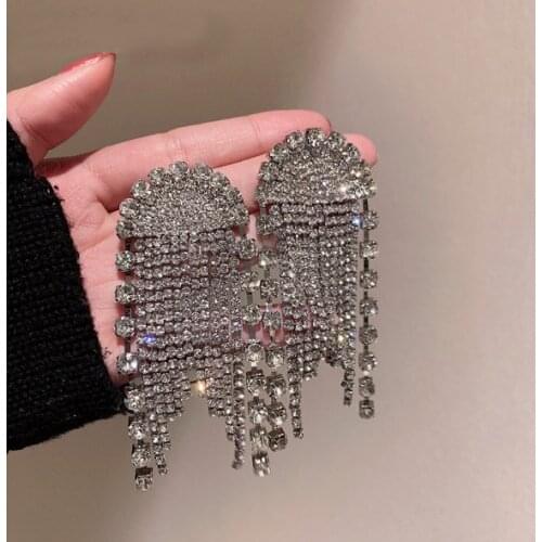 Fashion Large Crystal Star Dangle Earrings for Women Bohemian Charm Layer Metal Tassel Drop Earrings Party Hanging Jewelry