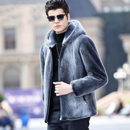 2018 Lapel collar Men Hooded Spring Mens Mink Female mink grass Coat Youth Motorcycle Biker Mens real Fur Coats Brand