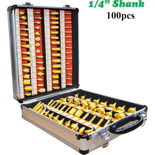 100pcs 1/4 Tungsten Steel Milling Cutter Router Bit Set Trimming Straight Milling Cutter Wood Bits Cutting Woodworking Engraving