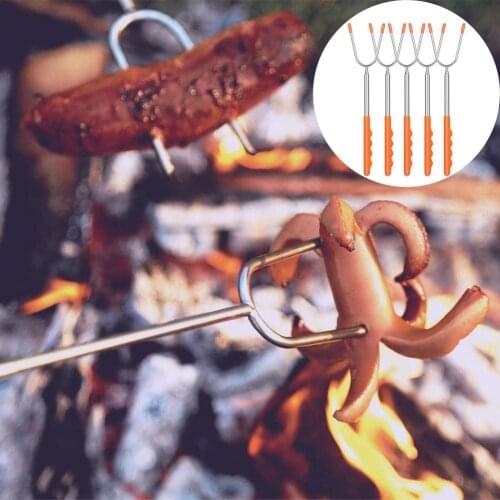 Outdoor Picnic Campfire BBQ Forks Orange Set 304 Stainless Steel Telescopic Sticks Extending Roasting Tool