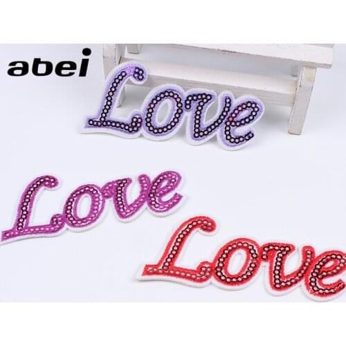 10pcs/lot Sequined Love Patch for Shoes Hats Jeans Backpack Bags Iron On Embroidery Sticker Sewing Fabric Appliques DIY Badge