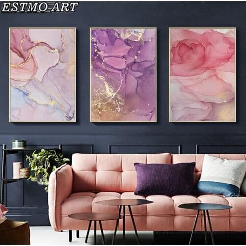 Nordic Colorful Golden Scandinavian Poster Modern Abstract Canvas Painting Purple Gold Wall Art Print Decorative Items for Home