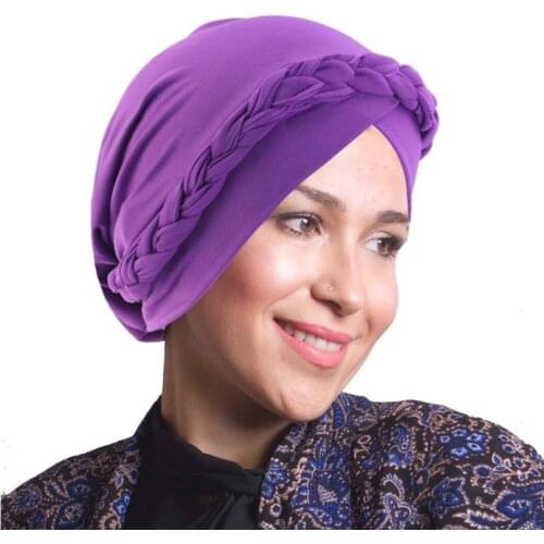 2020 NEW Forehead Cross Braid Turban Caps For Women Muslim Head Scarf Turban Femme Musulman Headwraps Underscarf Indian Hat