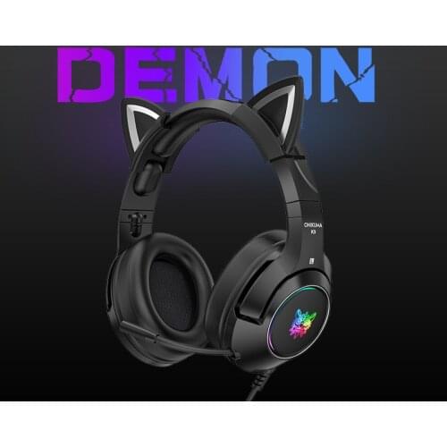 New K9 Black Demon Version Cat Ear Gaming Headphones With Mic RGB Luminous Mobile Phone Computer Noise Reduction Headset