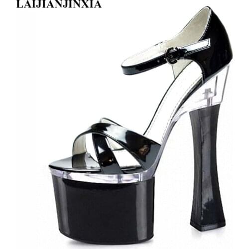 New Limited Edition Super Sexy High Heel Shoes Open Toe Black Heels Strappy Sandals 18CM High Heel Dance Shoes