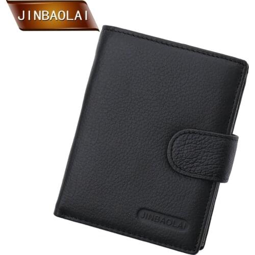 JINBAOLAI New Slim Genuine Leather Mens Wallet Man Cowhide Trifold Wallets With Coin Pocket Card Holder Hasp purse for men