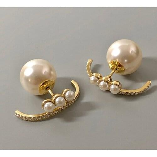 Origin Summer Gold Oversized Pearl Earrings Dangle Earring for Women Shiny Rhinestones Geometrical Earrings Party Bridal Jewelry