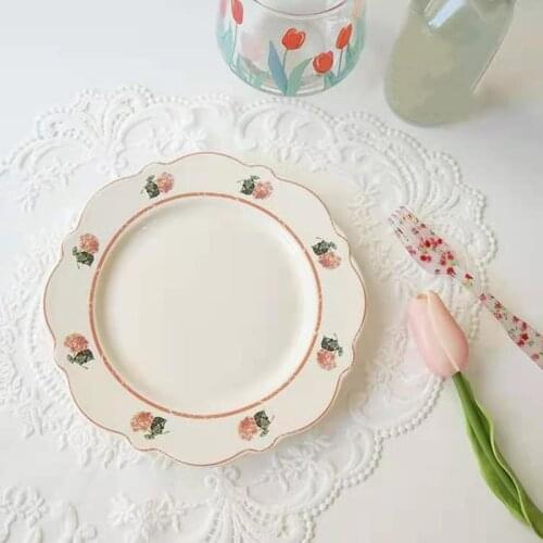 French Pastoral Style Girls Simple Creative Leisure Breakfast Afternoon Tea Dessert Fruit Do Old Lace Rose Ceramic Round Plat