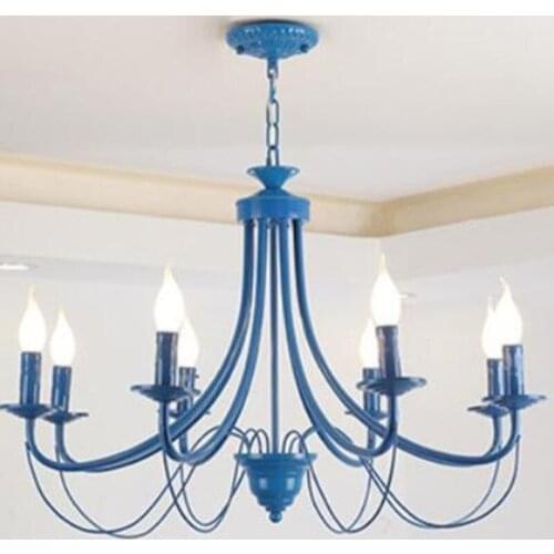 European American modern iron LED chandelier light blue white black 5 6 8 lights decorative foyer living dinning chandelier lamp