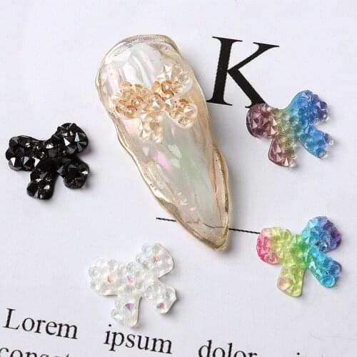 10Pcs Nail Crystal Rhinestones Holographic Nail Art Charms Bear/Bowtie/Heart Sparkle Rhinestones For Nail Art DIY 3D Craft Tips