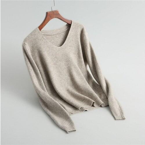 Casual Sweater Top Women Pullover Sweater Pull Autumn and Winter Fashion V-neck Long-sleeve Knitted Pullover Tops Female NS818